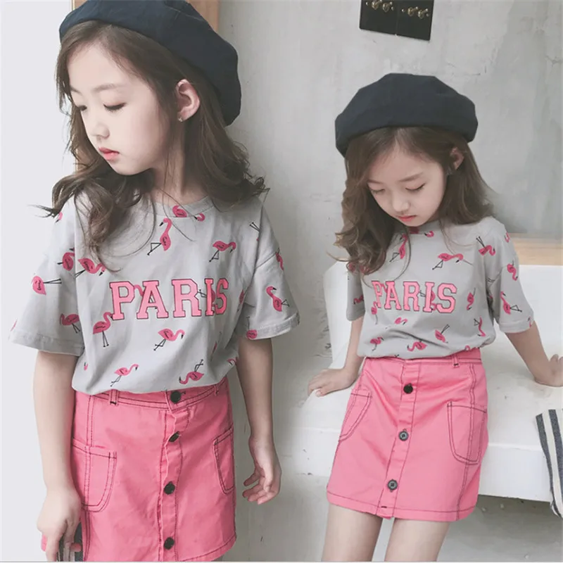 Новинка 2018 г. футболка для девочек Популярные Фламинго с короткими рукавами из