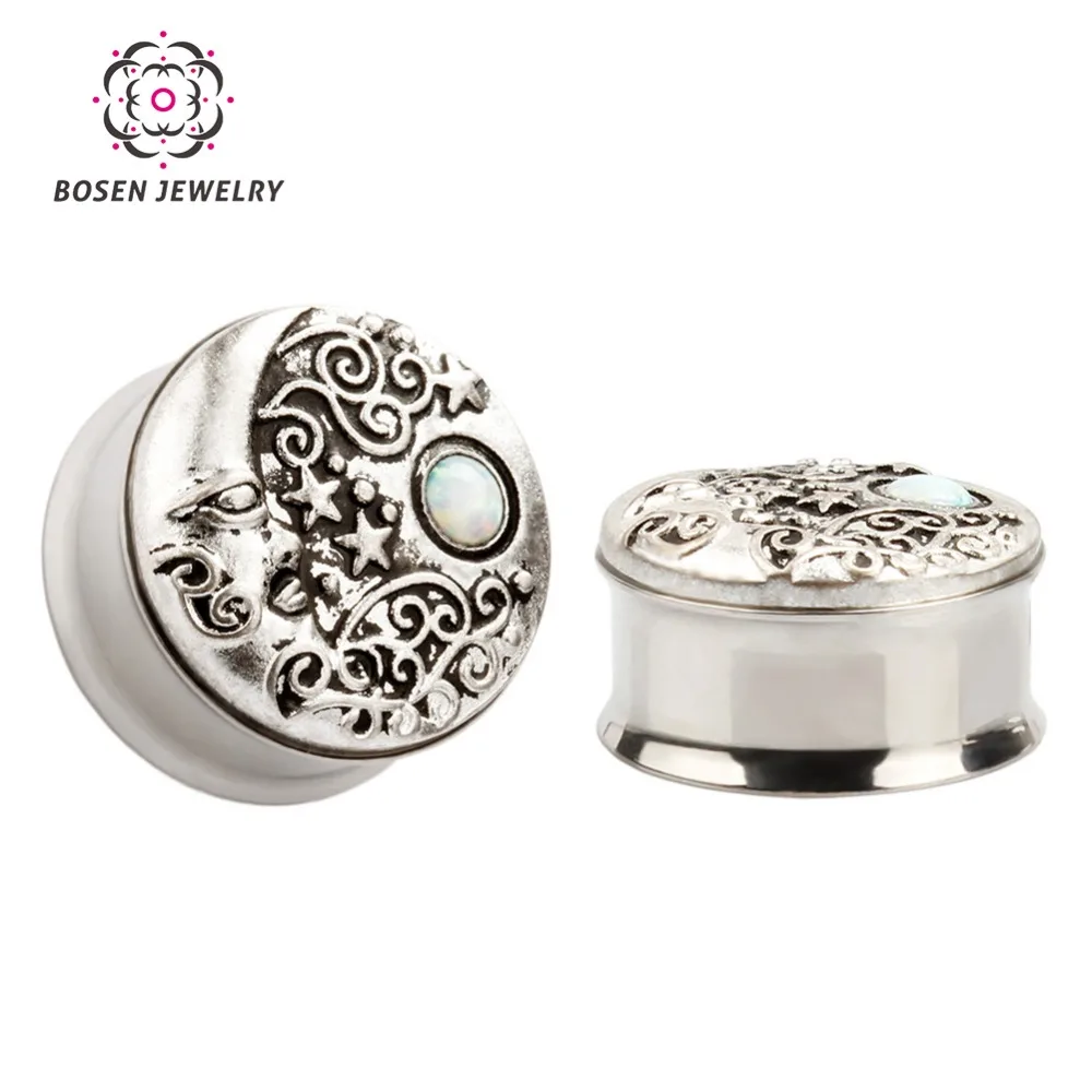 Луна и звезды ретро панк беруши туннели Опал древние серебряные украшения