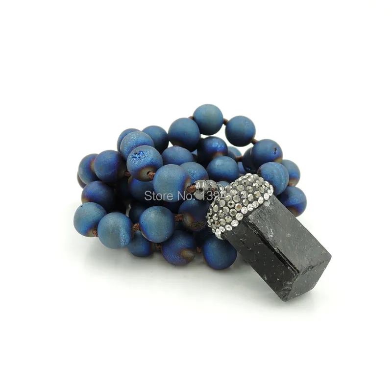 Черный турмалин точки проложить кубический цирконий подвески ожерелья 8 мм Титан