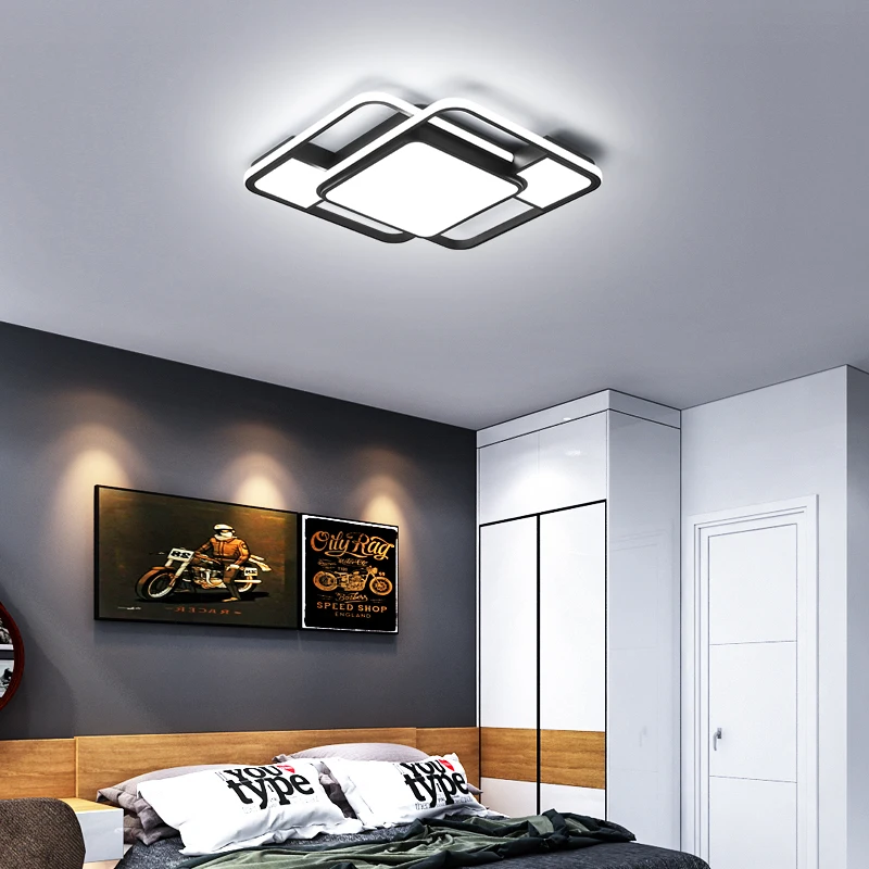 Modern LED Ceiling Lights For Living Room Bedroom Home Lighting Fixtures Black Square surface mounted Lamp AC85-265V | Лампы и