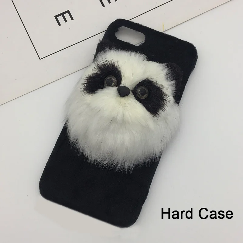Black panda Hard PC Милый Кот пушистый меховой чехол для телефона для iPhone XS MAX XR X силиконовый Жесткий чехол из ПК прекрасное покрытие для iPhone 8 Plus 7 6s 6 Plus Рождественский чехол - Цвет: Black panda Hard PC