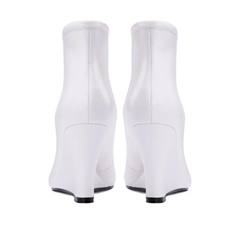 Женские ботильоны с острым носком ASUMER белые из натуральной кожи на молнии