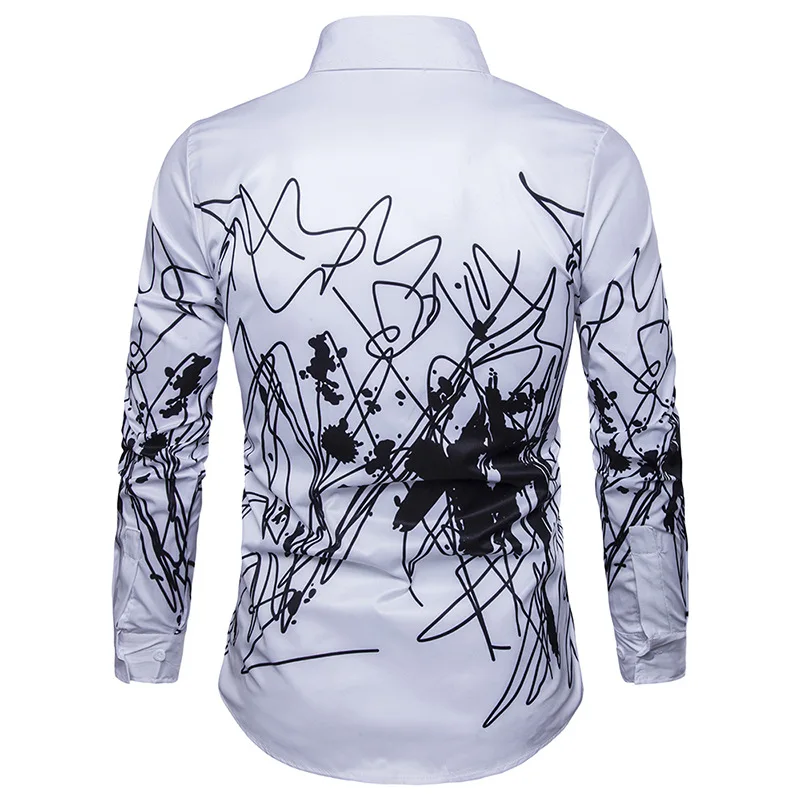 

2020 Luxury Printing Shirt Men Black White Long Sleeve Camisa Masculina Slim Fit Chemise Homme Social Shirt Male M-3XL