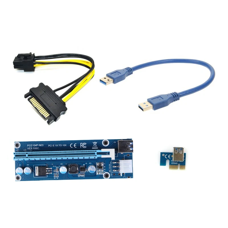 Адаптер переходника PCI E 1X к 16x 30 см Удлинительный кабель Express 1x USB3.0 SATA 6Pin карта
