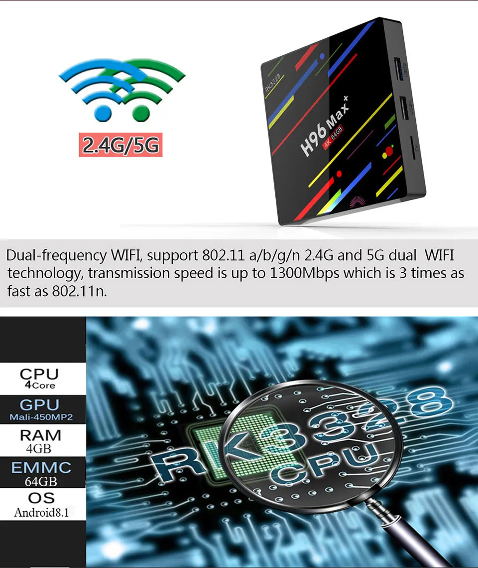 XGODY H96 Max+ мини Android ТВ Медиаплеер коробка 4 Гб 64 Гб RK3328 четырехъядерный WiFi ТВ приемник стример Bluetooth телеприставка