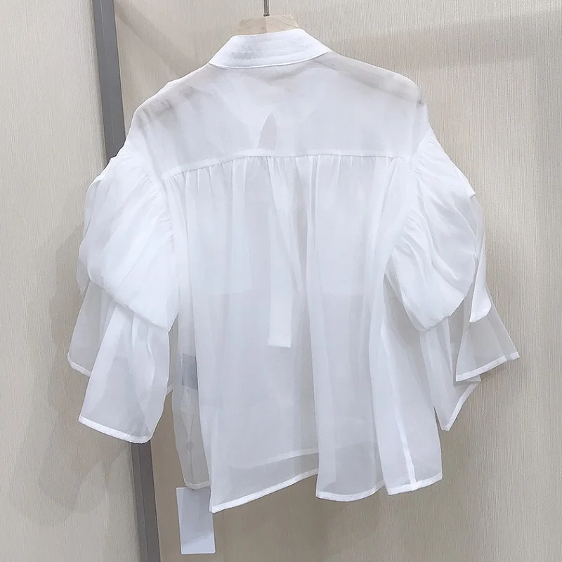 CHICATWILL Summer Designer French style office lady white ruffles Blouses women elegant Flare Sleeves OL Tops |