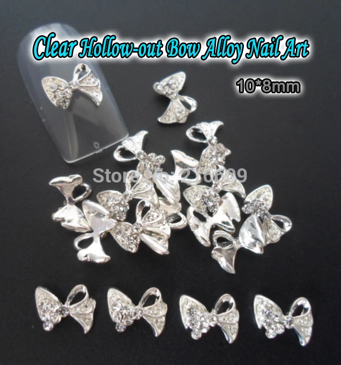 Nail Art 10 шт./лот 3D бесцветные бриллиантовые кусочки в дырочку для ногтей с бантом