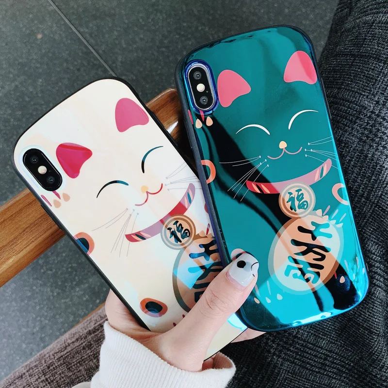 For iphone 11 pro XS max Fortune Cat Shield Case Lucky Soft cover X XR 8 8plus 6 6s 6sp 7 7P Maneki Neko Shell |