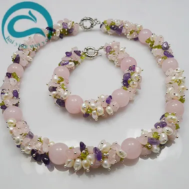 Великолепные украшения из жемчуга. Натуральный цвет белый жемчуг розовый кварц