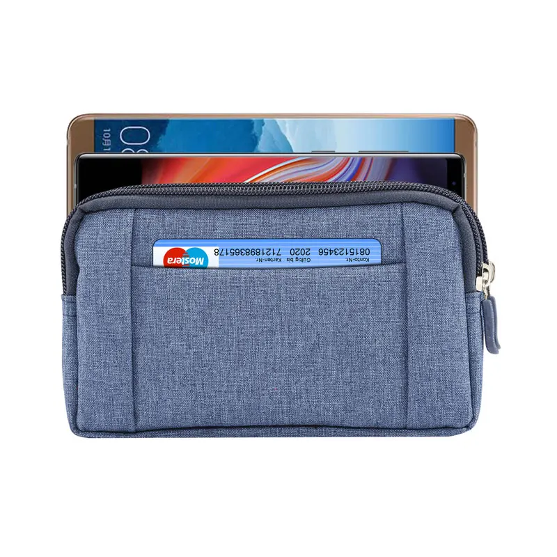 CHEZVOUS Cowboy Cloth Phone Pouch Belt Clip Bag for iPhone Samsung Xiaomi Huawei Case 2 Zippers Card Pocket Waist Bag Universal images - 6