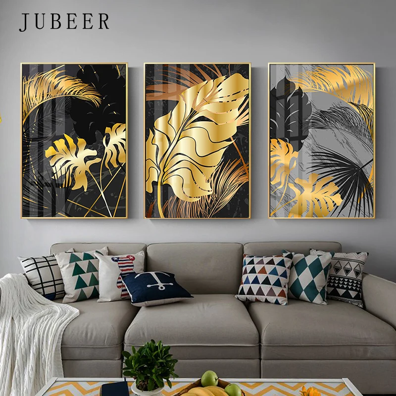 

Golden Leaves Wall Pictures For Living Room Tropical Plants Canvas Painting Abstract Wall Art Paintings On The Wall Home Decor