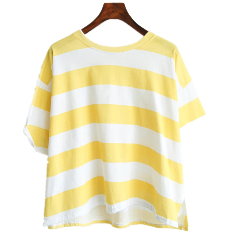 Женская футболка в полоску Повседневная Свободная с круглым вырезом и коротким