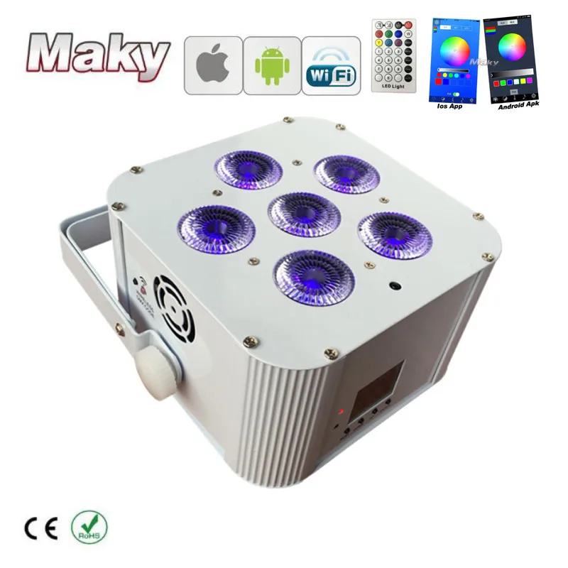 12 шт./партия коробки 6 шт. 18 Вт RGBWA UV светодиод Беспроводной DMX Smart Par свет Батарея