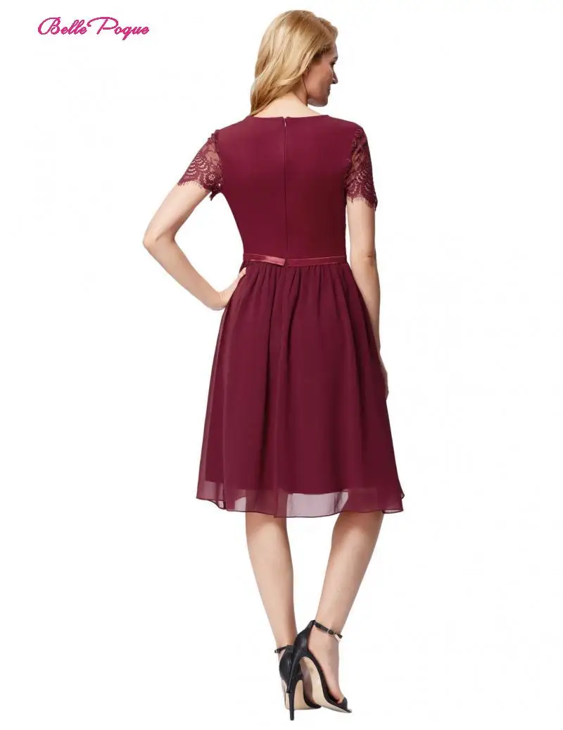 Belle Poque Women Short Sleeve Lace Patchwork Hollow Dress O-neck Breathable A-line Ladies Elegant Party Summer | Женская одежда