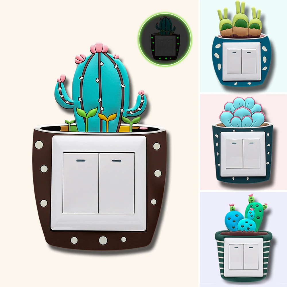 LASPERAL Cute Cartoon 3D Cactus Fluorescent Wall Silicone On-off Switch Stickers Outlet Home Decorations | Дом и сад