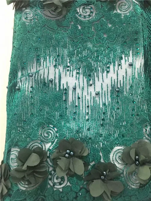 Кружевная ткань 5 ярдов в партии французский камень тюль кружевная с бисером 3D