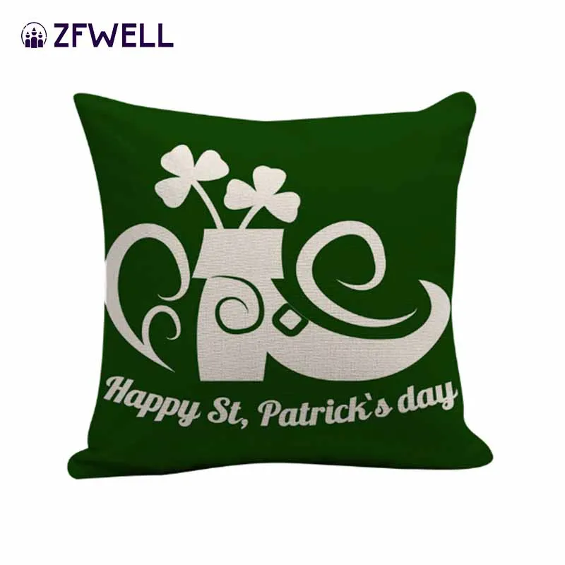 ZFWELL Linen 45*45cm green four-leaf clasp pillowcase St. Patrick's holiday theme decoration sofa car furniture deco7 | Дом и сад