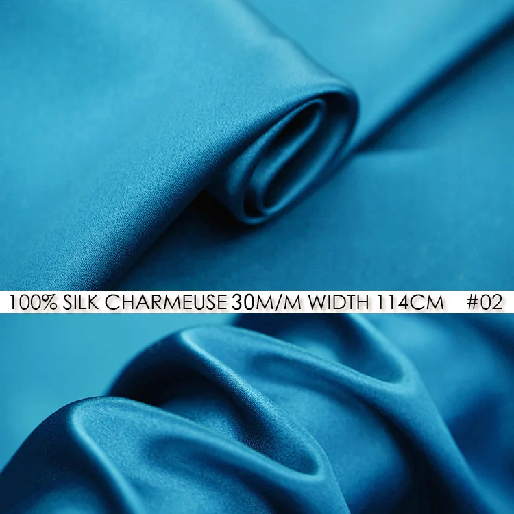 

CISULI SILK CHARMEUSE SATIN Fabric 114cm width 30momme/100% Natural Silk Satin Fabric Chinese Peacock Blue Silk Fabric -NO 02