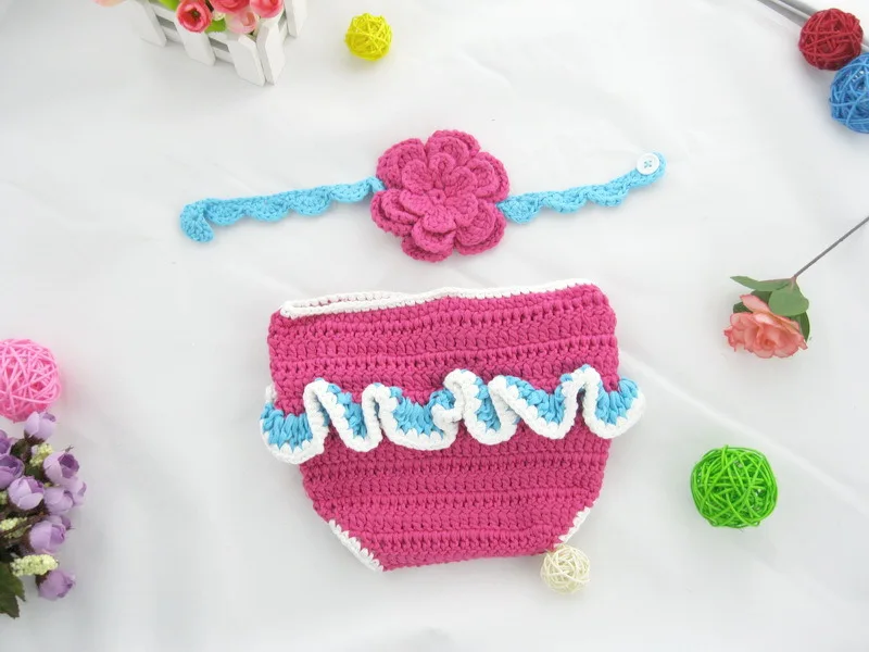 

free shipping,Newborn Creases the waves Headband Halo and Diaper / Nappy Cover Set, Photography Props