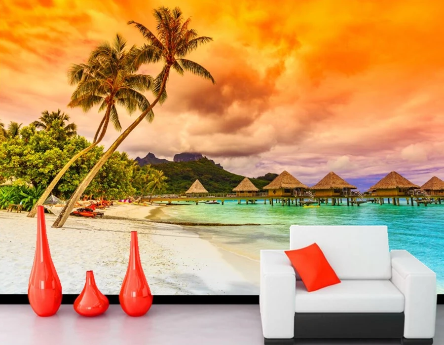 Papel де parede Coast Tropics Sea Bungalow природа обои кухня гостиная ТВ фон диван стены Детская