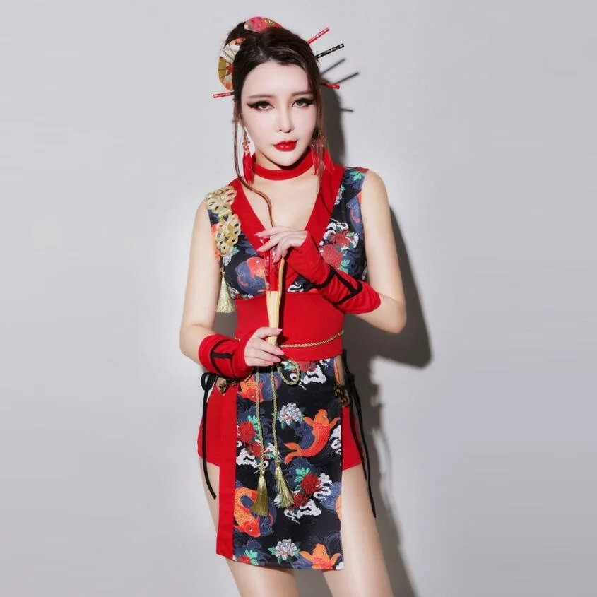 Кимоно Geisha FF2118 женское в японском стиле пикантное юката с драгоценными камнями