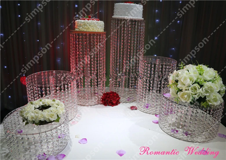 

Romantic Wedding Acrylic Round Cake Stand 6pcs/set Different Size Cake Racks for Wedding Party Event Usage