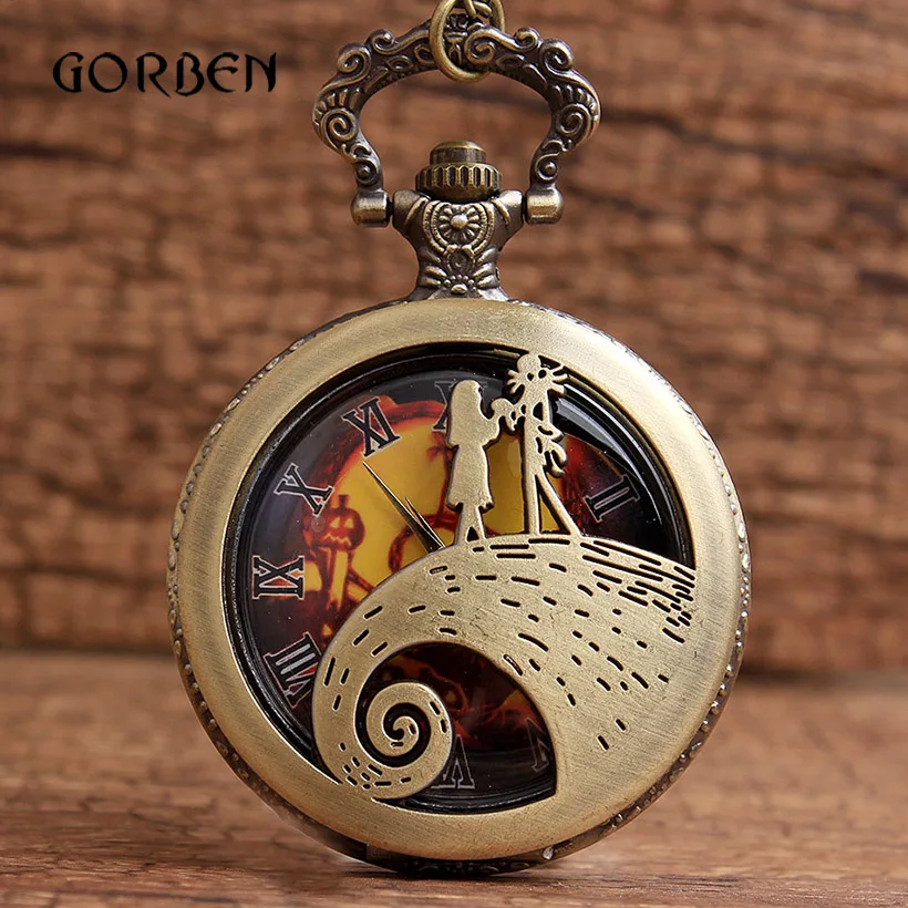 Винтажные Ретро карманные часы с резьбой Аниме Кошмар перед Рождеством ожерелье