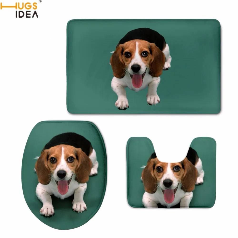 

HUGSIDEA Cute Animal 3D Dog Beagle Printed Toilet Seat Covers Bath Accessories Warmer Washroom Rugs Soft Non-slip WC Floor Mats