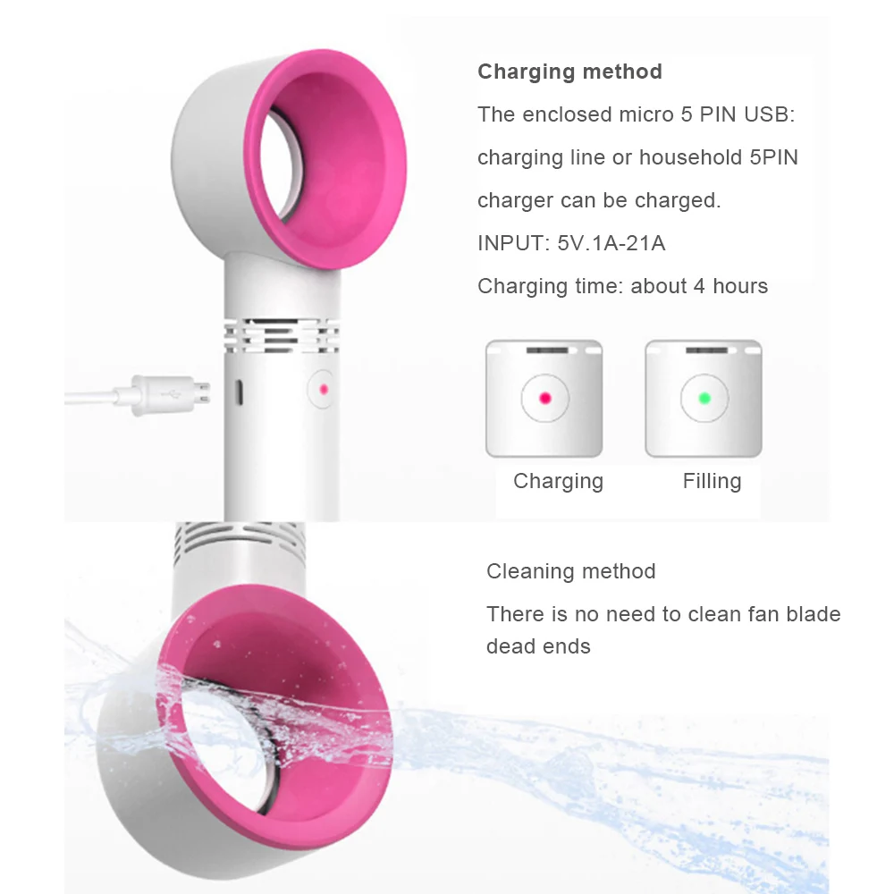 Mini Electric Fan Ventilator Handheld Bladeless Air Cooler Cooling USB Rechargeable Wireless Portable Outdoor | Бытовая техника