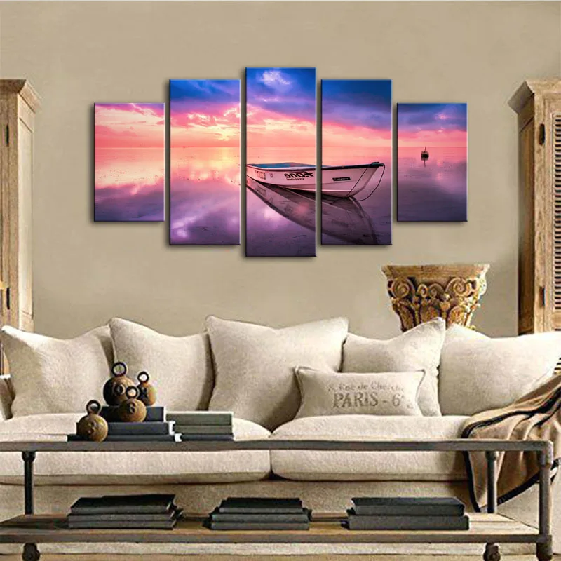 Холст стены Книги по искусству модульная Pictures Home Decor 5 панелей отражение лодка