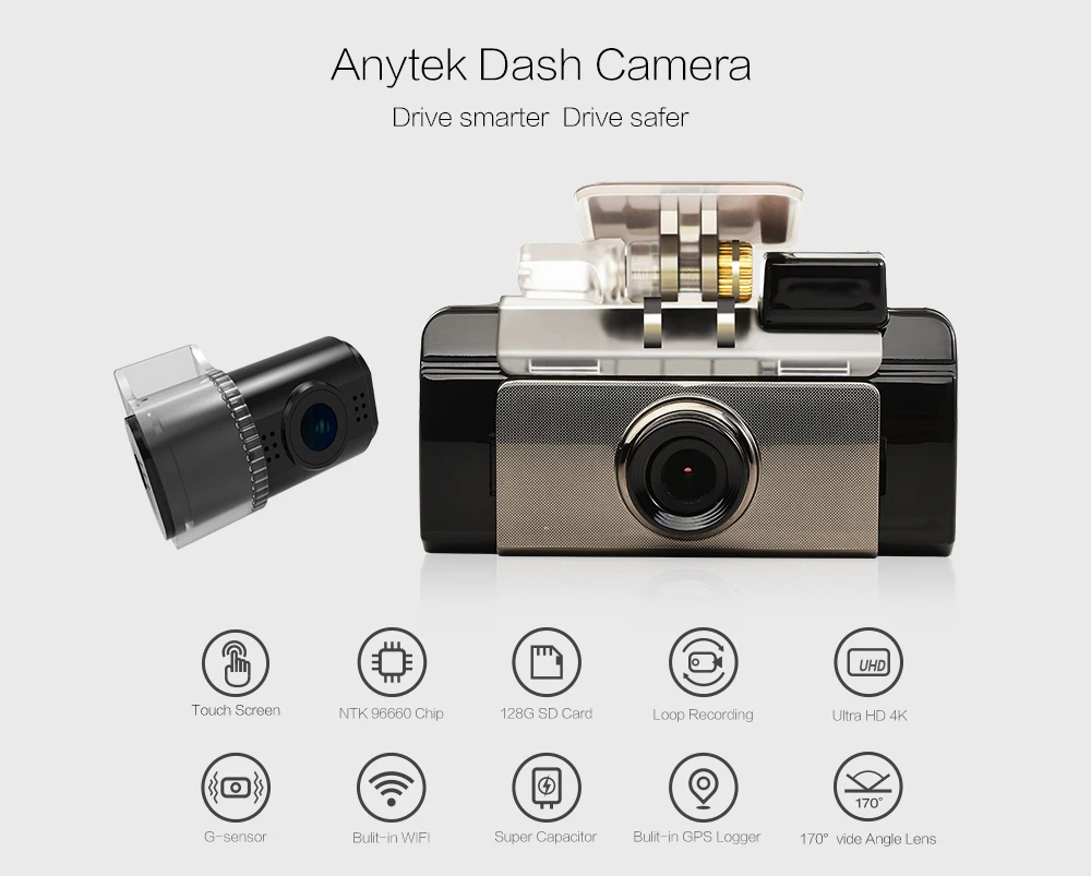 Anytek G200 170 градусов объектив 1080P Full HD NTK96660 WiFi 4K Автомобильный видеорегистратор с