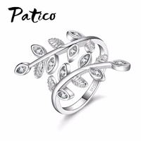 newest 925 sterling silver luxury wedding leaves silver ring for women crystal open rings high quality jewelry anillos