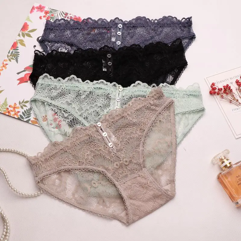 SP & CITY женские кружевные трусики с вышивкой на пуговицах прозрачные однотонные