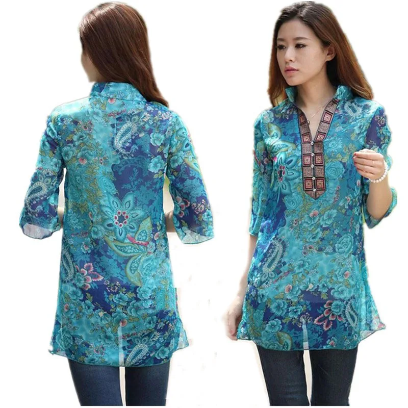 Женская шифоновая блузка с полурукавами и цветочной вышивкой размеры до 5XL|women