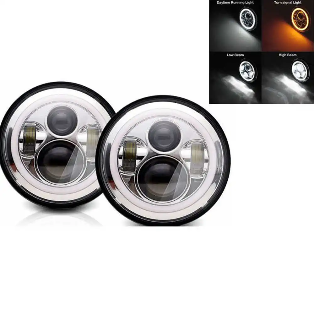 40w Halo light Silve Черный " моторный светодиодный круглый Halo фара для лада Нива 4x4 7 дюймов Хромированная фара с белым DRL для Nissan Patrol Y60 - Цвет: 40w Halo light Silve