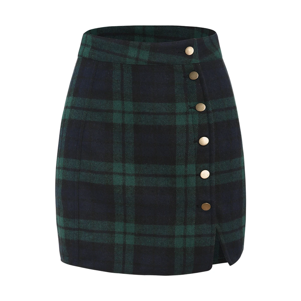 Многоцветный HYH HAOYIHUI винтажная короткая юбка в клетку с высокой талией и пуговицами, повседневная женская офисная юбка,, Новое поступление, красный цвет - Цвет: Многоцветный