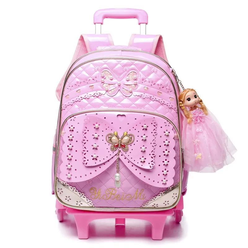 2 wheels pink Дети колёса съемный тележка детский школьный рюкзак школьные ранцы обувь для девочек Детская сумка принцесса школьный Mochilas Escolares - Цвет: 2 wheels pink