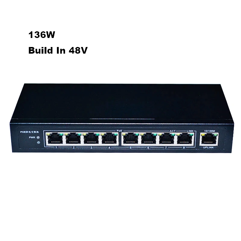 48 V 136 W Встроенный Мощность адаптер poe 8 портовый коммутатор сетевой AP 10 100 IEEE 802.3af/AT