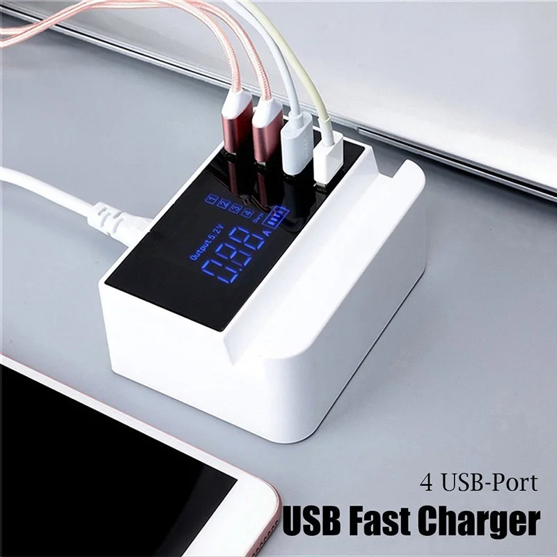 4-Port Multi USB Quick Charger 20W Power Adapter US/EU/UK Plug Phone Holder Stand Dropshipping | Электроника