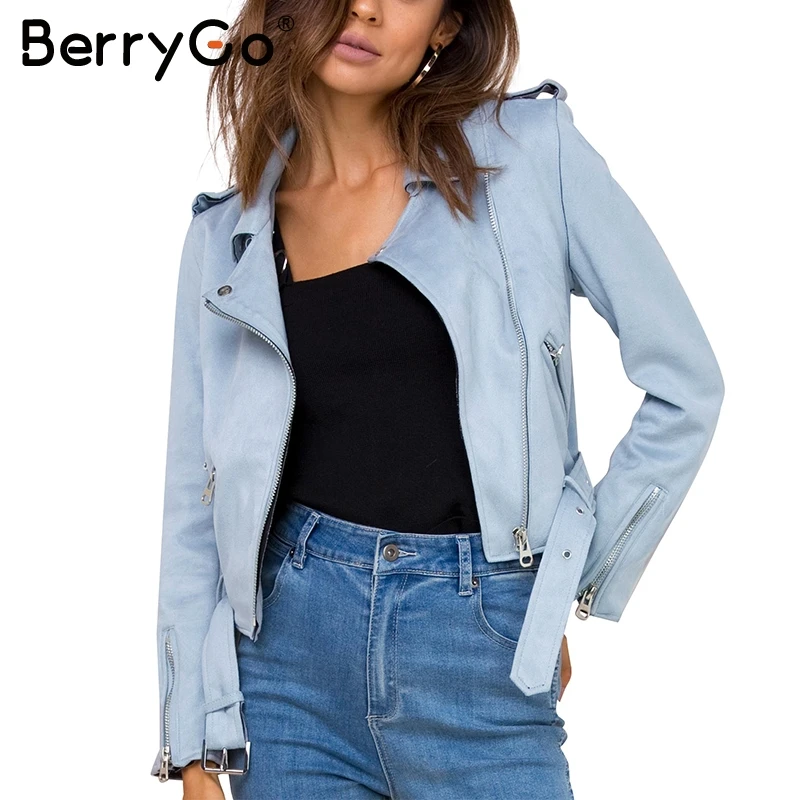 BerryGo куртка из искусственной кожи женская повседневная на молнии с поясом крутые