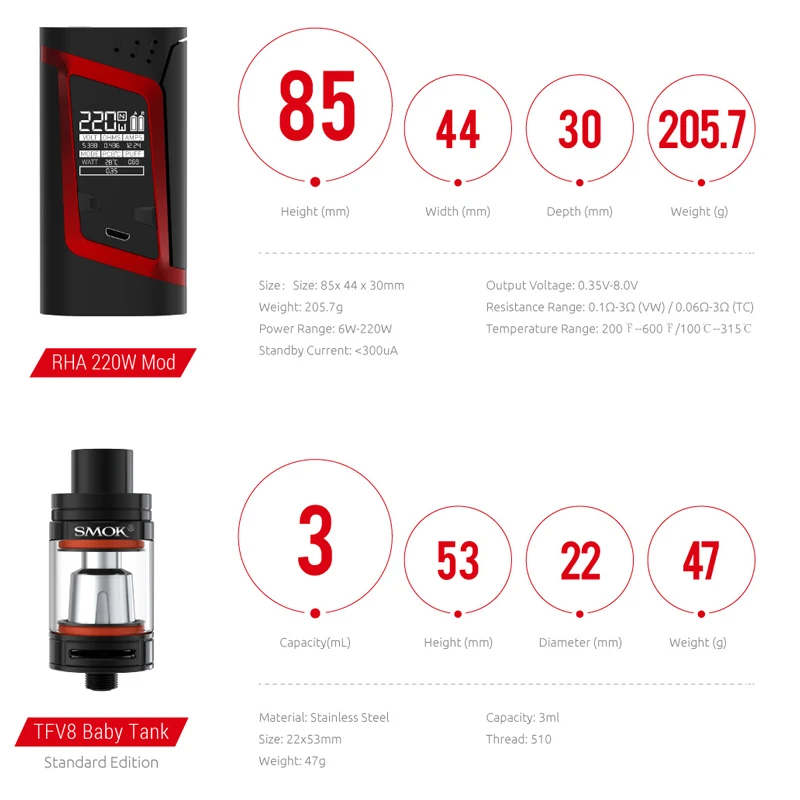 Электронная сигарета оригинальный Smok RHA комплект 220 Вт электронный вейп мод с 3 мл