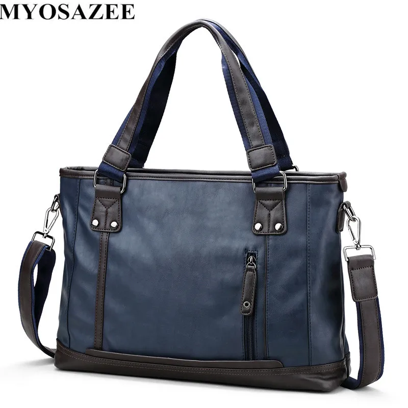 MYOSAZEE  Brand Fashion Male Commercial Briefcase PU Leather Bag Business Vintage Travel Casual Men's Messenger Bags Computer