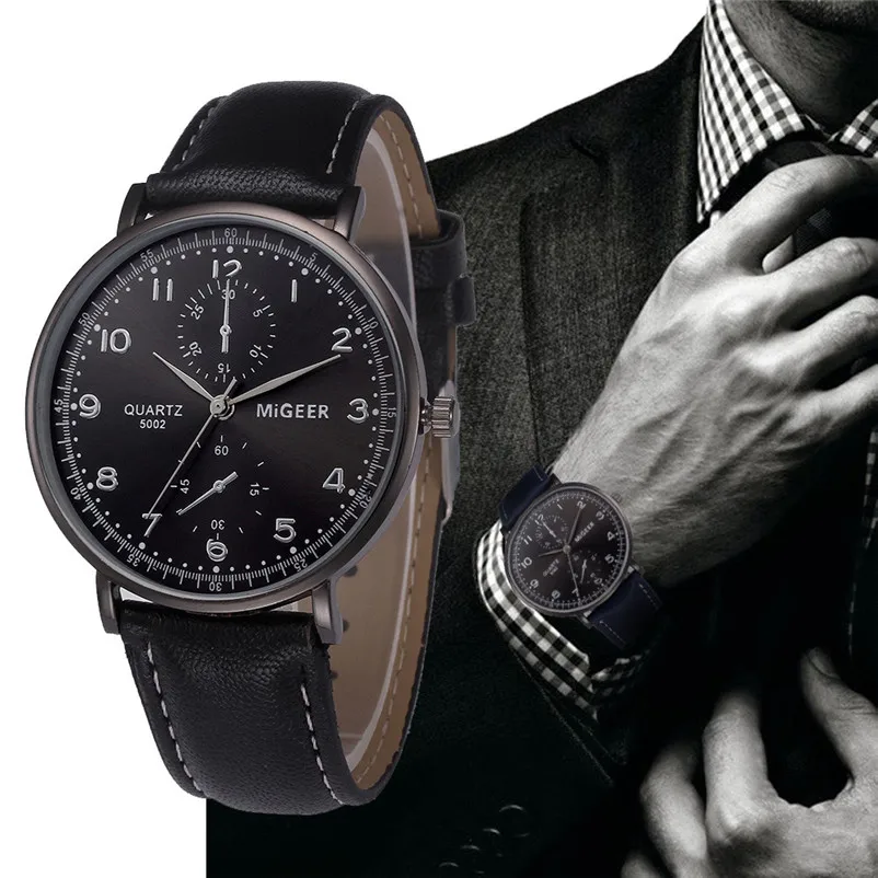 

Brand Watches Men Retro Design Leather Band Analog Alloy Quartz Wrist Watch Fashion Date Clock Man hour Relogio Masculino A60