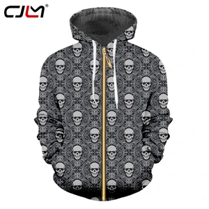 Мужская толстовка на молнии CJLM, бесплатная доставка, уличный стиль, мужские топы на молнии с длинным рукавом, 3D принт, геометрический узор, черепа, домашняя верхняя одежда