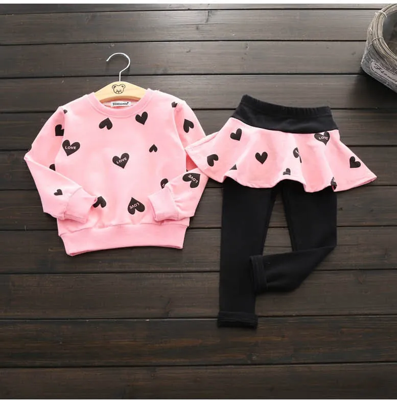 pink Спортивный костюм для девочек, для детей Детская одежда наборы осень-зима Одежда для маленьких девочек комплект одежды из 2-х предметов Детская одежда, 3 От 4 до 7 лет - Цвет: pink