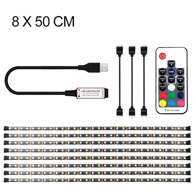 8x50cm USB СВЕТОДИОДНЫЙ светильник 5050 RGBW RGBWW RF пульт дистанционного управления 50 см 1 м 2 м 3M 4M IP65 для ПК ТВ фоновый светильник ing гибкий светильник DC5 - Испускаемый цвет: 8x50cm