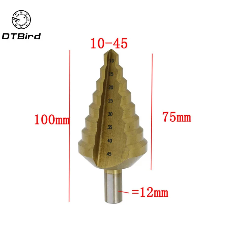 Конусное ступенчатое сверло из быстрорежущей стали с титановым покрытием