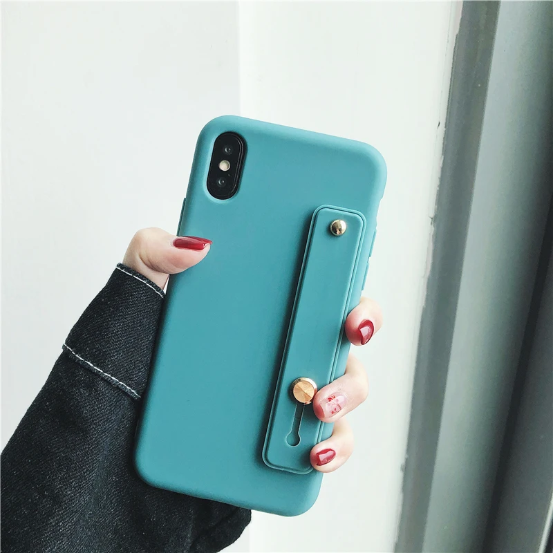 Матовый Силиконовый чехол-подставка с кольцом-браслетом для iPhone 6 6s 7 8 Plus задняя