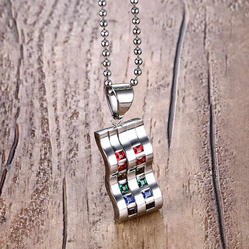 Mprainbow Для женщин Ожерелья для мужчин Нержавеющая сталь Радужная Волна