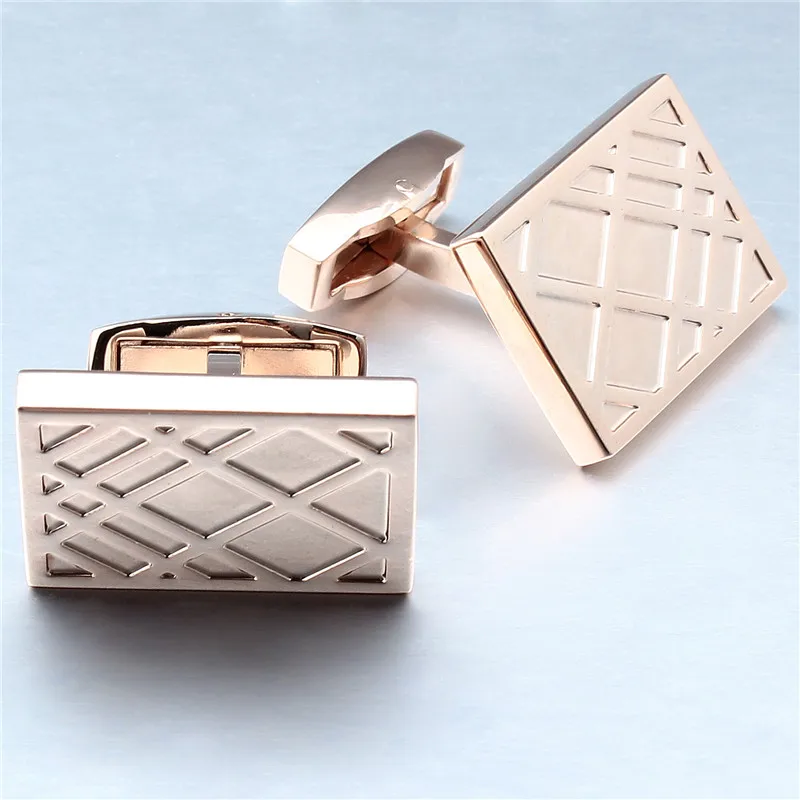 

Rose Gold Men Jewelry Cufflinks Polished Metal Cuff links for Shirt Button Business Meeting Gift